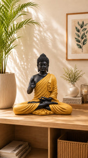 Serene Meditating Buddha Statue – Matte Black & Antique Gold (Large)